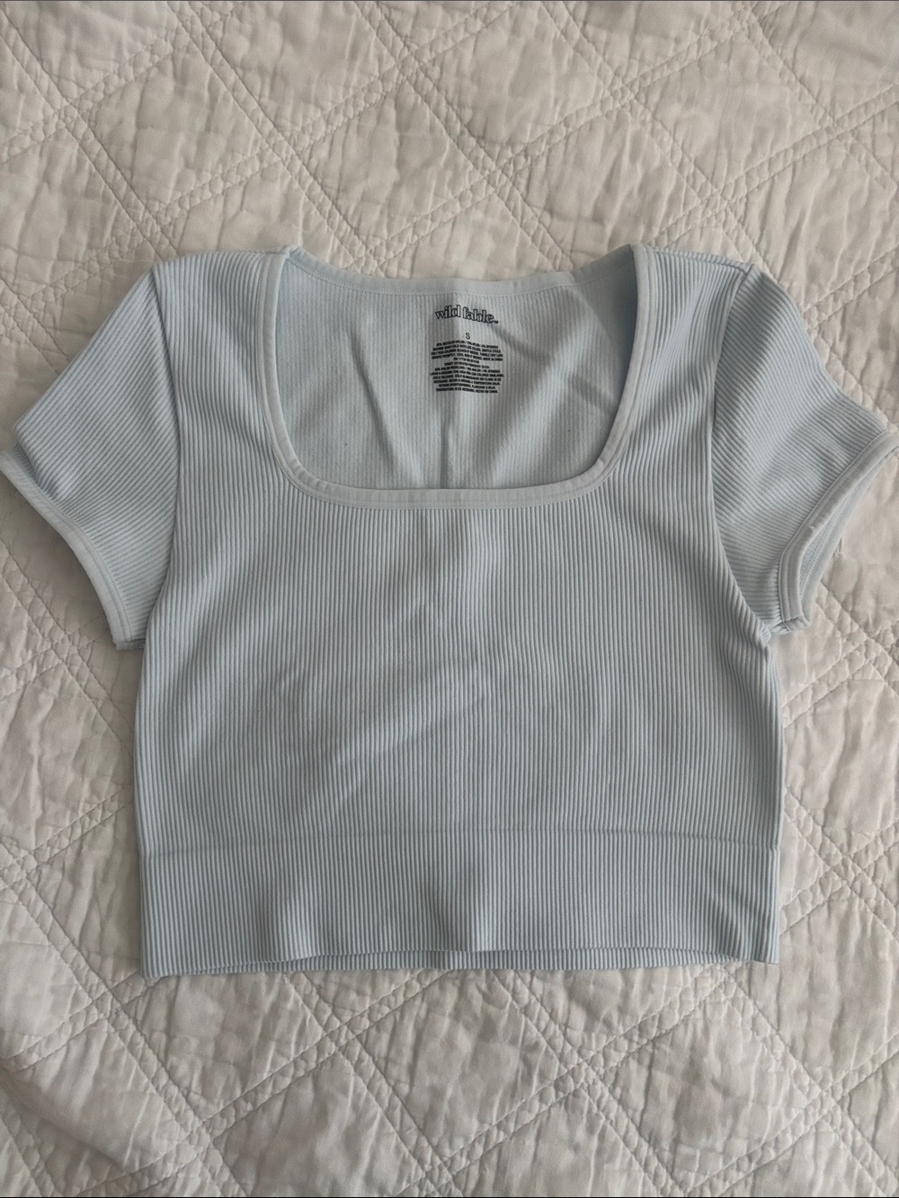 Wild Fable Light Blue Ribbed Square Neck Seamless Crop Top Size S - Target